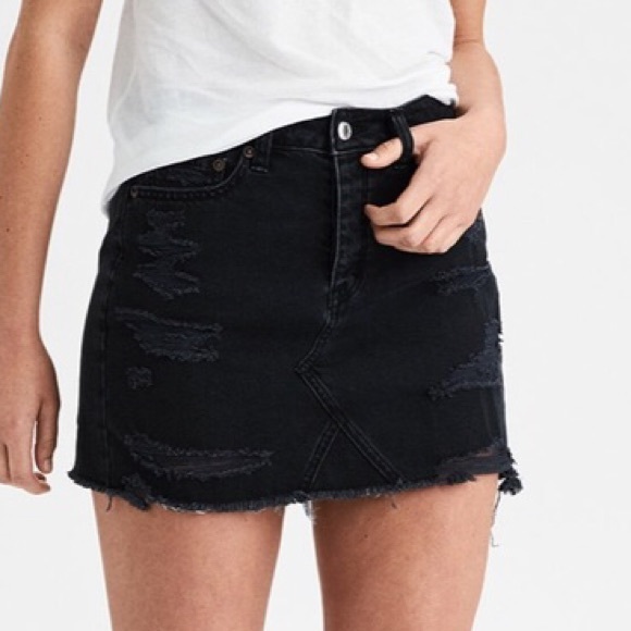 distressed black jean skirt